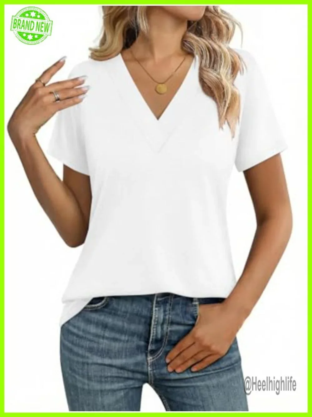 Womens Short Sleeve V Neck T Shirt Soft Stretchy Summer Top Casual Tee